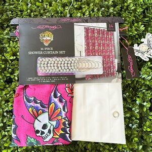 Ed Hardy Pink Butterfly Skull Curtain Set